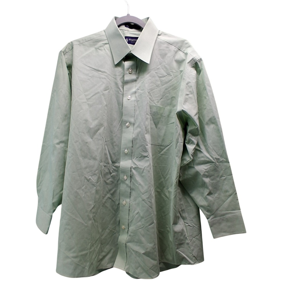 Stafford Essentials Button Down Shirt XL Green Micro Check Long Sleeve Office